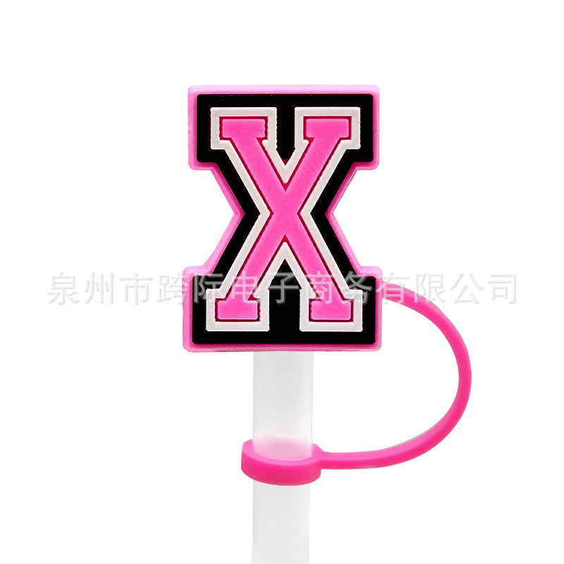 Wholesale 10MM Pink English Letter DIY Decoration Accessories Straw Sleeve Silicone Dust Plug